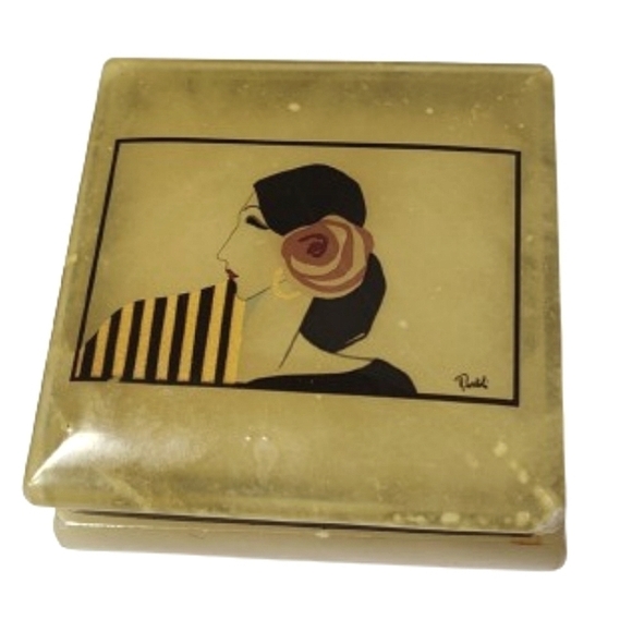 None Other - Vintage art deco alabaster jewelry box trinket box